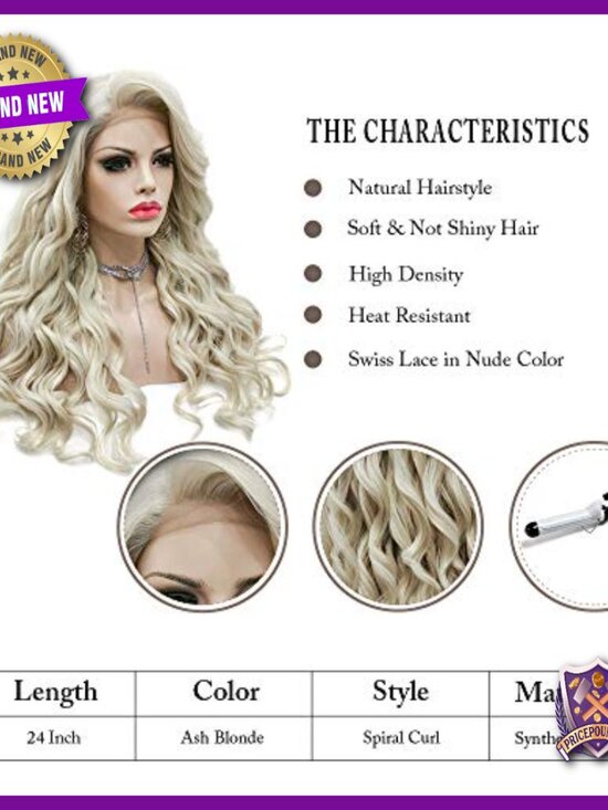 Synthetic Lace Front Wig Heat Resistant Long Curly Wave 24 Inch